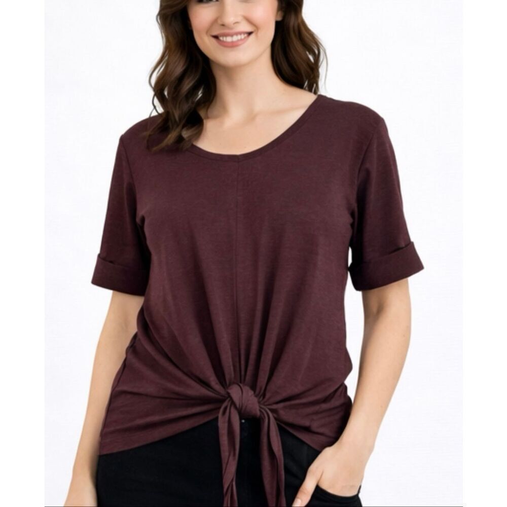 Lilla P purple cotton short sleeve tie detail shirt Small